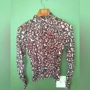 BNWT women Sz XS patterns spandex stand neck top